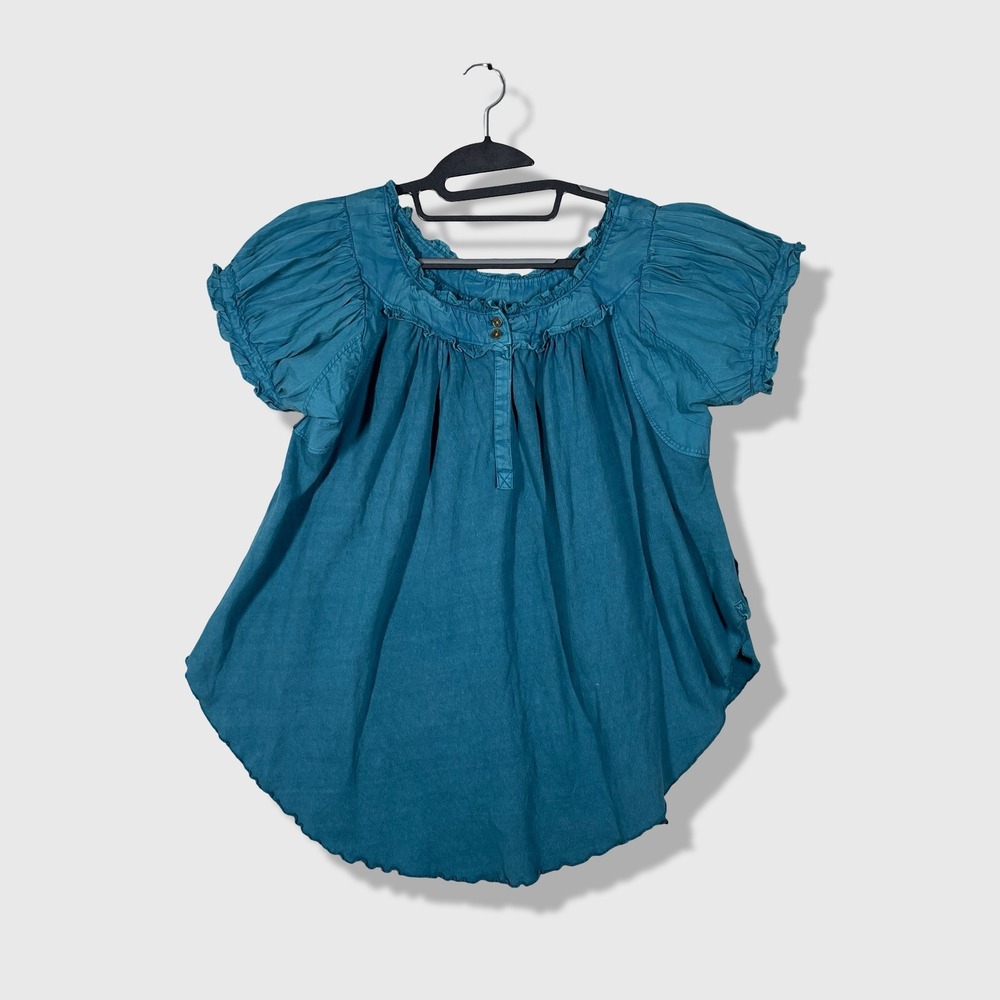 We The Free Blouse Womens S Teal Sapphire Boho Peasant Cottagecore Blouse